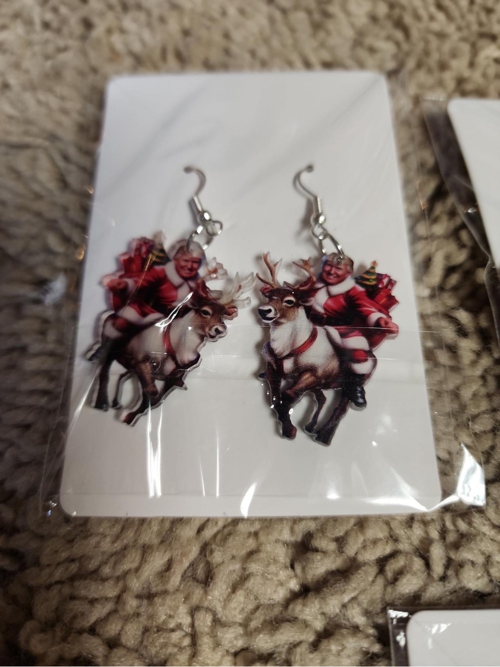 Festive Santa and Reindeer Drop Earrings - Red and Brown